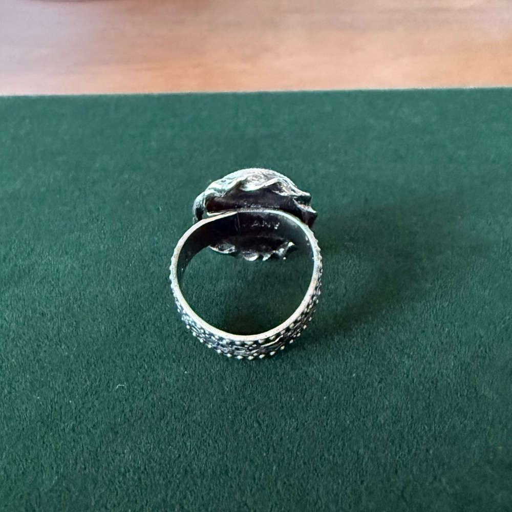 Gorgeous Vintage West Germany Blue Glass Cabochon Silver Tone Adjustable Ring - Picture 11 of 14